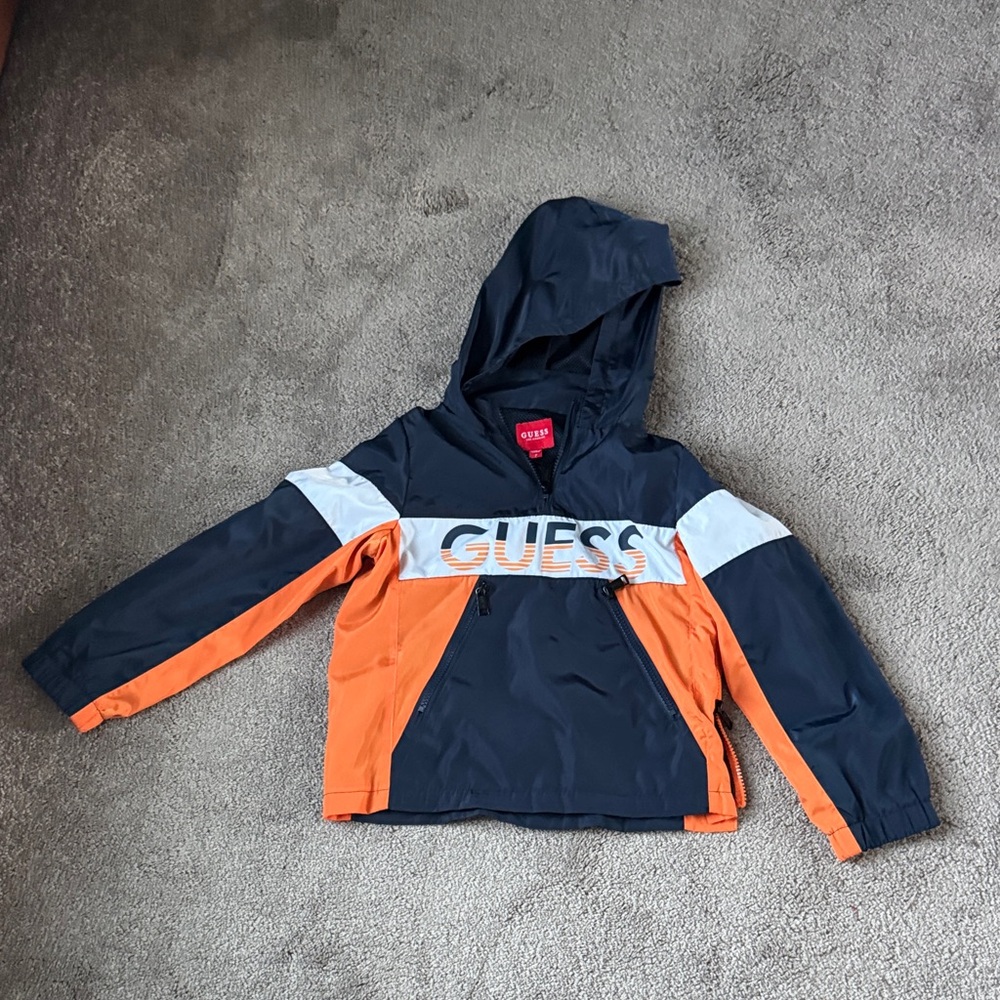 Guess Colorblock Hooded Windbreaker Lightweight Zip Up Jacket Youth SIZE 7